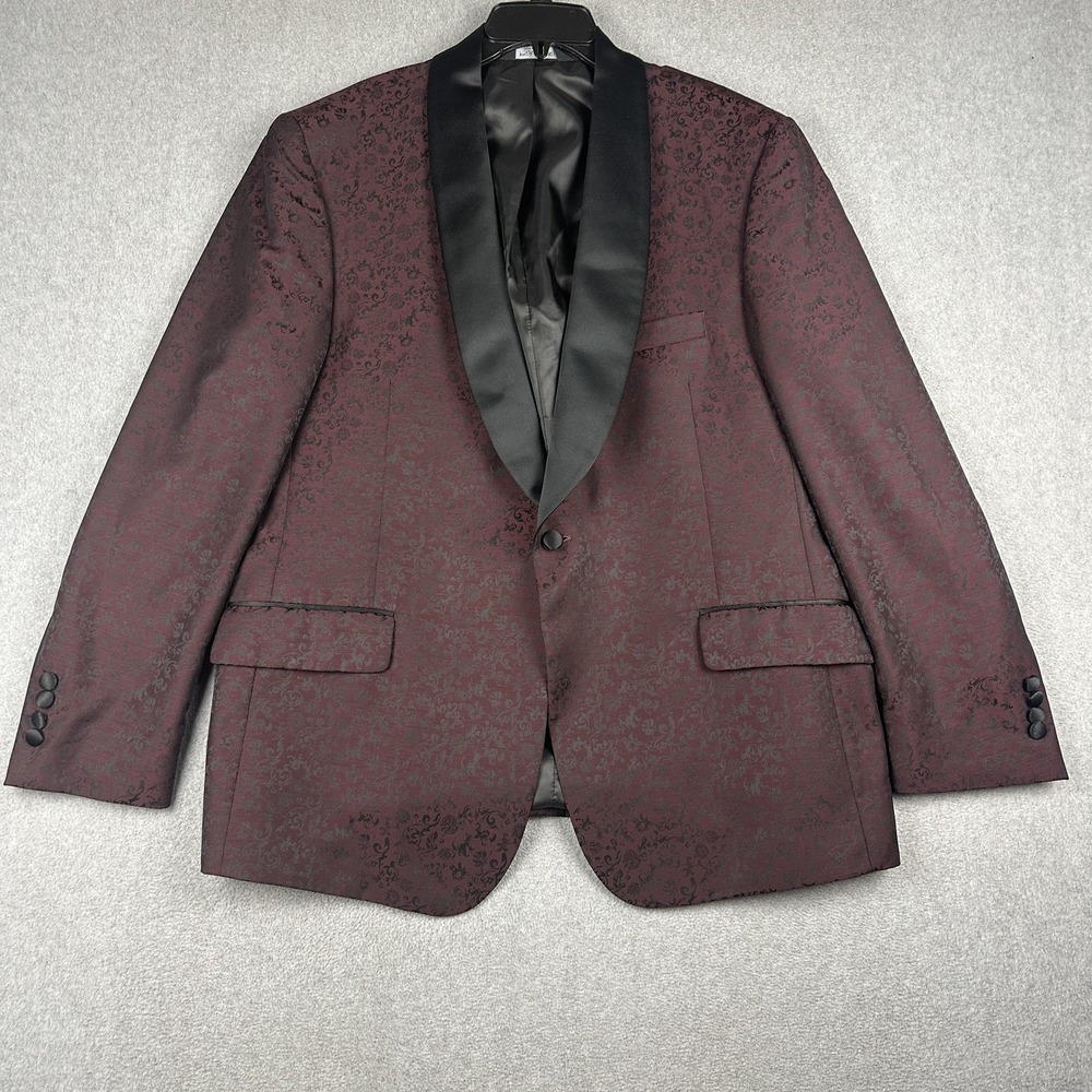 Jos A Bank Tuxedo Suit Jacket Mens 46R Red Floral Shawl Lapel Slim Dinner Jacket
